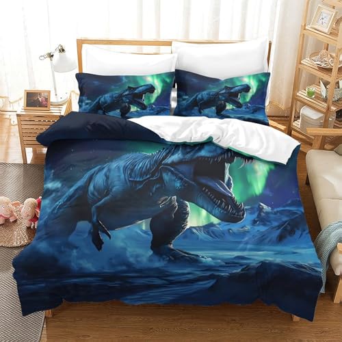 Housse de couette dinosaure microfibre respirante pour lit simple 3D