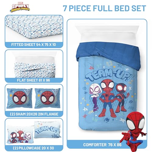 Image of Jay Franco Marvel Spidey and His Amazing Friends 7 Pc Full Comforter Set | Super Soft Microfiber Bed in a Bag, Superhero Bedding, Ghost-Spider, Machine Washable, Official Marvel Product, Kids Gift