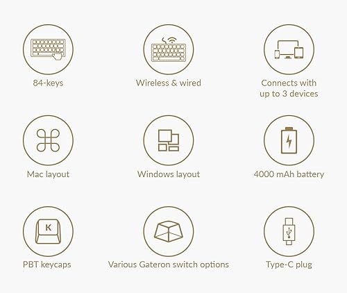 Miniatura 8 de Keychron K2 teclado mecánico inalámbrico Bluetooth con doble disparo PBT teclados, 84 teclas RGB LED retroiluminado N-Key Rollover, azul interruptor