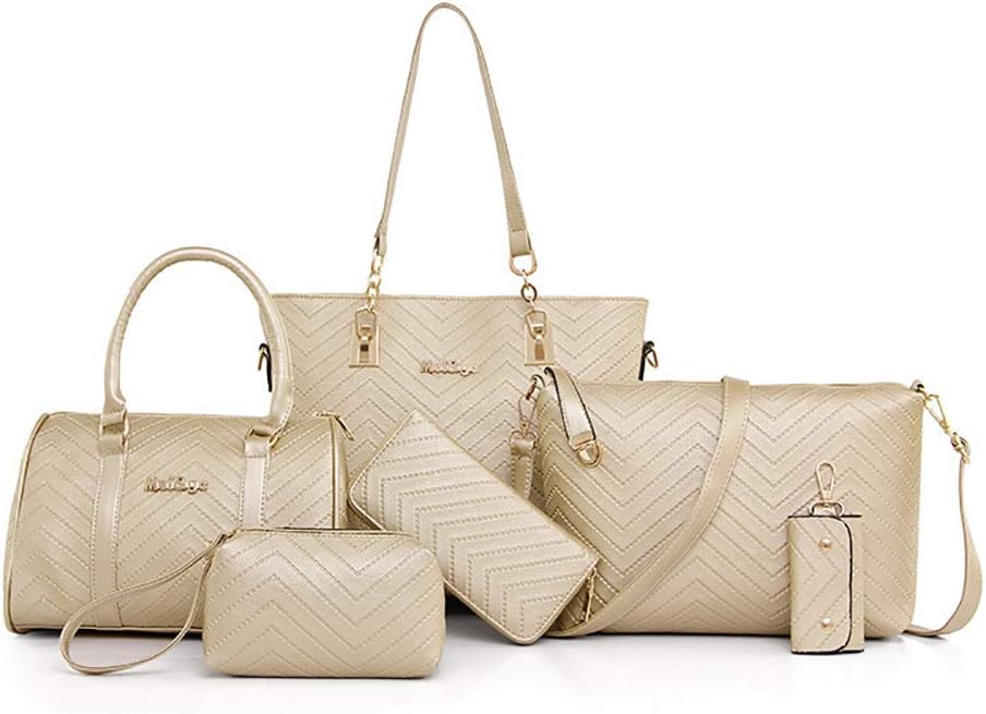 AlwaySkyWomen Handbags Set 6 Pcs PU Leather Top Handle Purse Shoulder Crossbody Bag Sets