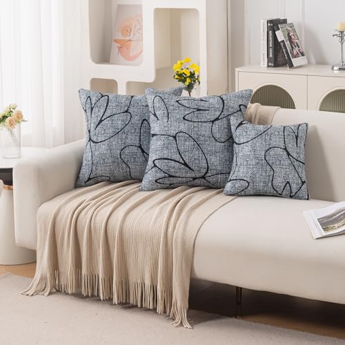 Image of HOKIPO 'Elira Series' Printed Quilted Cushion Cover for Sofa 22x22 Inches, Set of 2, Intense Grey Abstract Floral (AR-6232-C2*2)