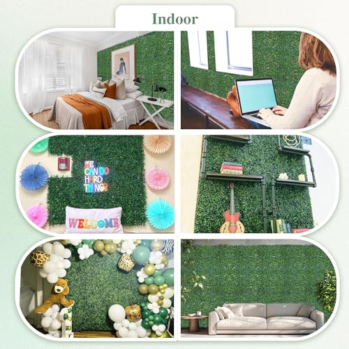 Image of ODTORY Artificial Greenery Grass Wall Panel, 10x10 Inch 6-Pack (4.2 sqft), UV-Anti Fake Ivy Fence Privacy Screen Green Boxwood Covering for Indoor and Outdoor Home Wall Decor | UV-Anti, Fake Ivy Vine Balcony Fence, Outdoor Privacy Screen, Green Boxwood Leaf Panels, Indoor Home Faux Plant Decor