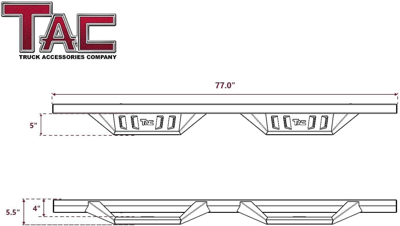 TAC Sidewinder Running Boards Fit 2022-2026 Toyota Tundra Double Cab 4” Drop Side Step Nerf Bar Rocker Slider Pickup Truck Exterior Accessories 2pcs