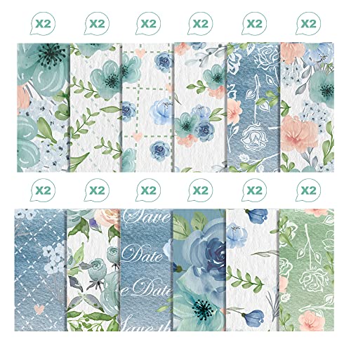 24 Sheets 12'' X 12'' Single-Sided Vintage Floral Scrapbook Paper Pad, Blue Rose Pattern Cardstock Paper, Watercolor Flowers Decorative Craft Paper For Card Making Photo Album Journal Diy Craft #TOP2