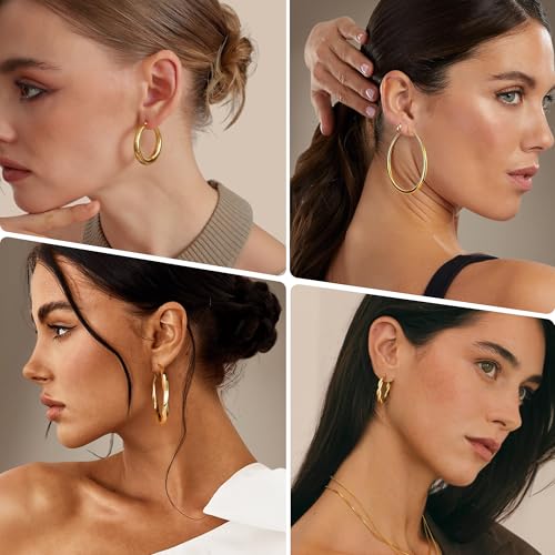 Image of 12 Pairs Gold Hoop Earrings Set for Women, Lightweight Hoop Jewelry