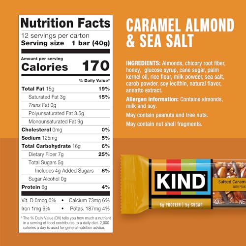 Image of KIND Healthy Snacks Bars, Caramel Almond & Sea Salt, Gluten Free, Low Sugar, High Fiber Snacks, 6g Protein, 24 Count