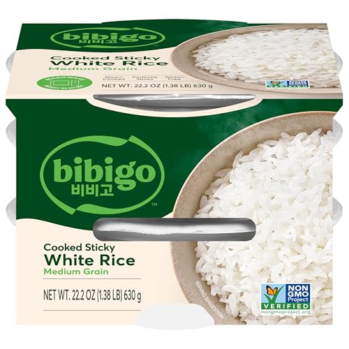 Bibigo Korean Sticky White Rice, Microwavable, Zero Trans Fat, 7.4 Ounce (Pack of 18)
