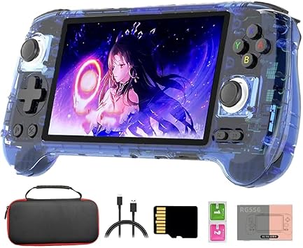RG556 Retro Handheld Game Console 256G with 8000 Games, Android 13 Unisoc T820 5.48-inch AMOLED Screen Support WiFi for Adults Kids 4+128G+256G - with Carry Case