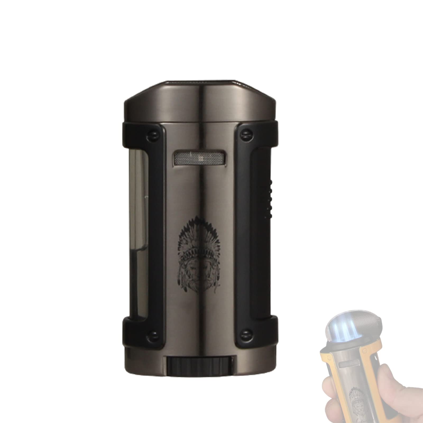 Bleu 4 Jet Torche Allume-Flamme Coupe-Vent Allume-Cigare en Métal Portable Accessoires pour Fumeurs Carburant Rechargeable (Butane Non Inclus)