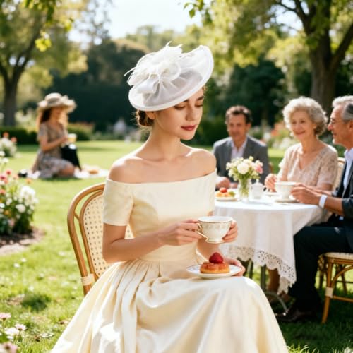 Image of DRESHOW Women Fascinator Hats Tea Party Hat Vintage Pillbox Hat Headband for Cocktail