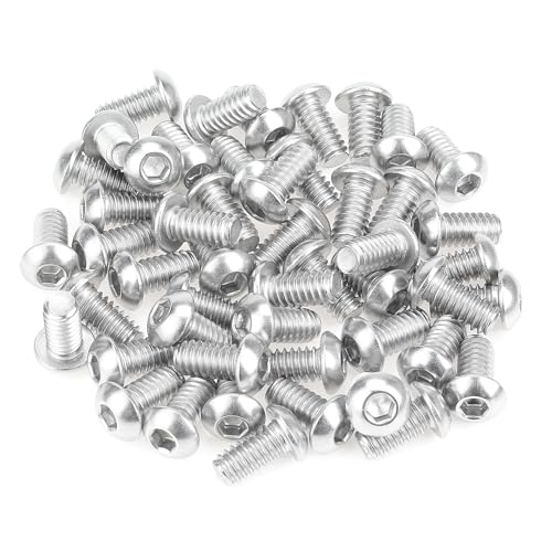 Image of 50 Pieces 1 /4-20 x 1 /2 inch Button Head Socket Cap Screws Bolts, HELIFOUNER 304 Stainless Steel (18-8) Screws, Bright Finish, Fully Threaded