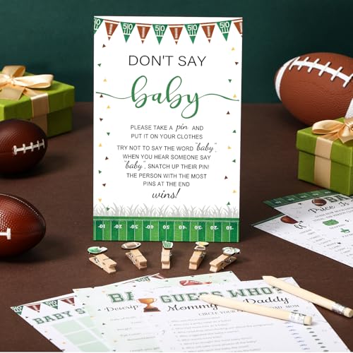 Image of Patelai 321 Pcs Football Baby Shower Decorations Football Touch Down It's a Boy Baby Shower Games Bingo Price Guess for Don't Say Gender Reveal Party Games Supply