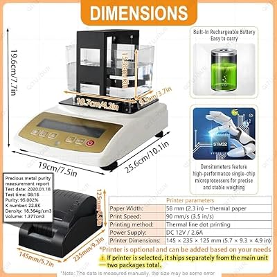 Gold Purity Tester Machine, Gold K Value Tester, Silver Testing Kit, Silver Density Meter, Precious Metals Testing Machine Precious Metal Analyzer, Golds Purity Test Machines(NoPrinter,XF1203K)