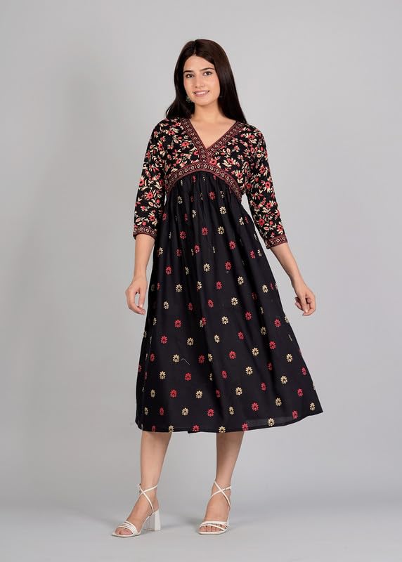Image of Trendy Printed Anarkali Gown Kurti for Women's Ethnic Wear Gown (Balck)