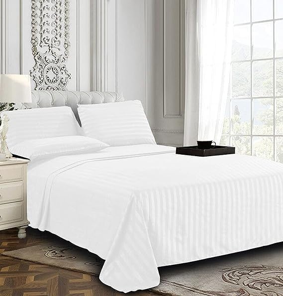Trademoon Sábana de cama 100 % de satén de algodón, sábanas de algodón de primera calidad para el hogar, hoteles y casa de invitados, centros turísticos, etc. con 2 fundas de almohada (blanco, King