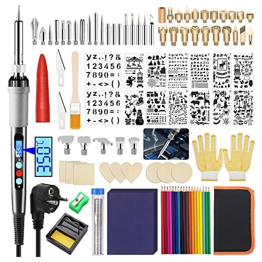 TWBEST 80W Kit Pirograbador de Madera,108pcs Kit Pirograbdores Electrico,Kit del Soldador Temperatura Regulable(200-480℃),Kit de Soldadura de Madera para Manualidades Madera,Cuero,Grabado