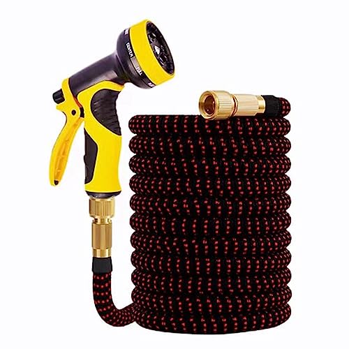 WolFum Expandierender Schlauch – 65 Fuß, Rot |Gartenwasserschlauch mit 10-stufiger Spritzpistole |Flexibler und erweiterbarer Schlauch, Hochdruck-Auslaufschutz