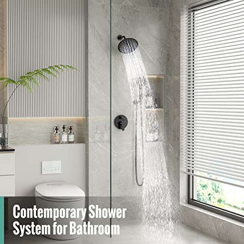 Image of SR SUN RISE Shower Faucet - 8 Inch Multifunctional High Pressure Shower Head System with Handheld Shower Head Fixtures - Valve Included - Matte Black