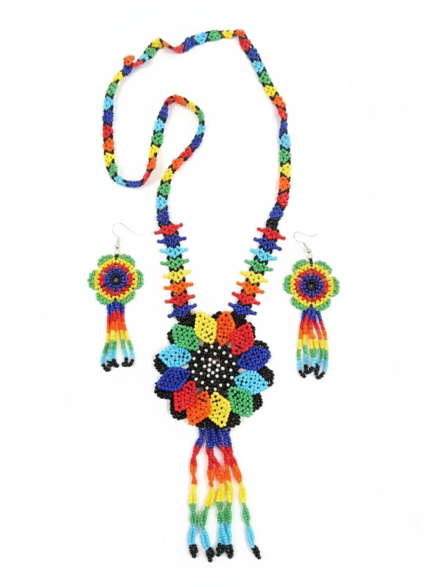 Handmade Multicolor Beaded Necklace Set for Women & Girls | Boho Tribal Long Necklace with Matching Earrings | Ethnic Seed Bead Jewelry-image-13