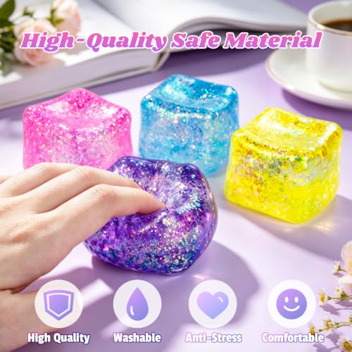 Image of Squishy Cube,Ice Cube Squishy Stress Cube for Adults,Glitter Squishy Slow Rising Fidget Cube Sensory for Anxiety Stress Relief High Density Ice Squeeze Ball Cubes(Green)
