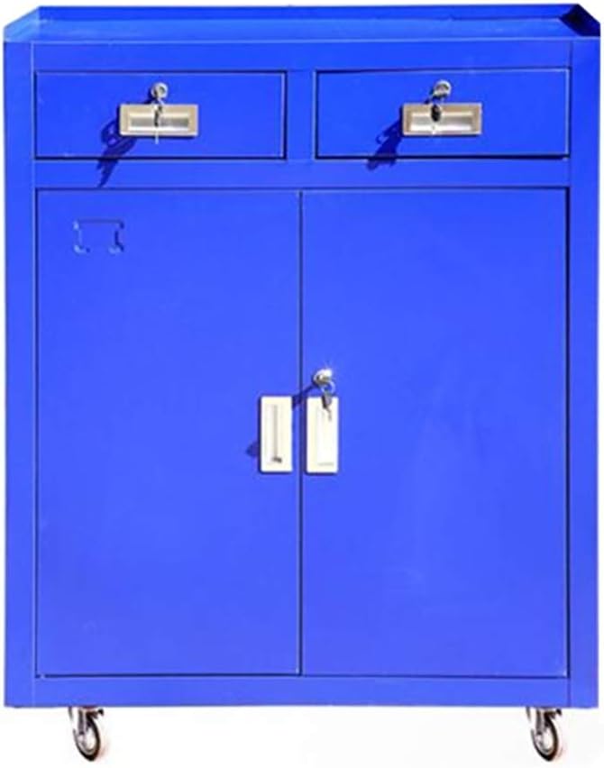 Tool Cart 2 Drawer Storage Cabinet Metal Mobile Toolbox Tool Chest Box and Cabinet Garage Tool Shelf Storage Wagon Color Blue, Size 80x40x100cm