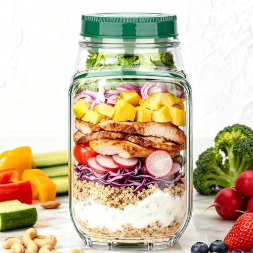 Yalixuan Salad Pod Side Open Vertical Layering with Built-in Bowl & Leak-Proof Dressing Container | Reusable Salad Jar with Side Opening | Portable Lunch Container for Meal Prep Work & Fresh Salad