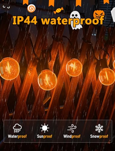 Image of 25 Pack G40 Orange LED Replacement Light Bulbs, Shatterproof Halloween G40 LED Orange Globe Lights Bulbs for Outdoor String Lights Patio Party Decor, 0.6W, E12 /C7 Candelabra Base, 2700K Warm White