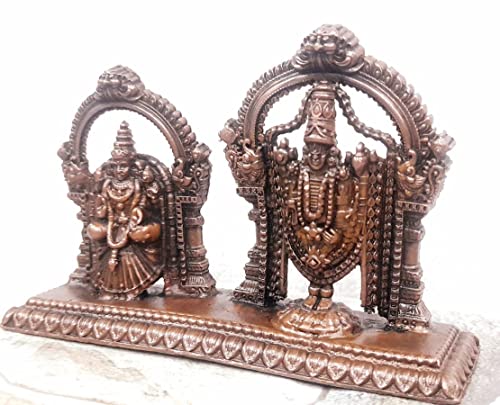 Image of Copper Idols India, 3.1 inches, Handmade Lord Balaji with Lakshmi, 295 Grams, Patina Antique Finish, Pack of 1 Piece