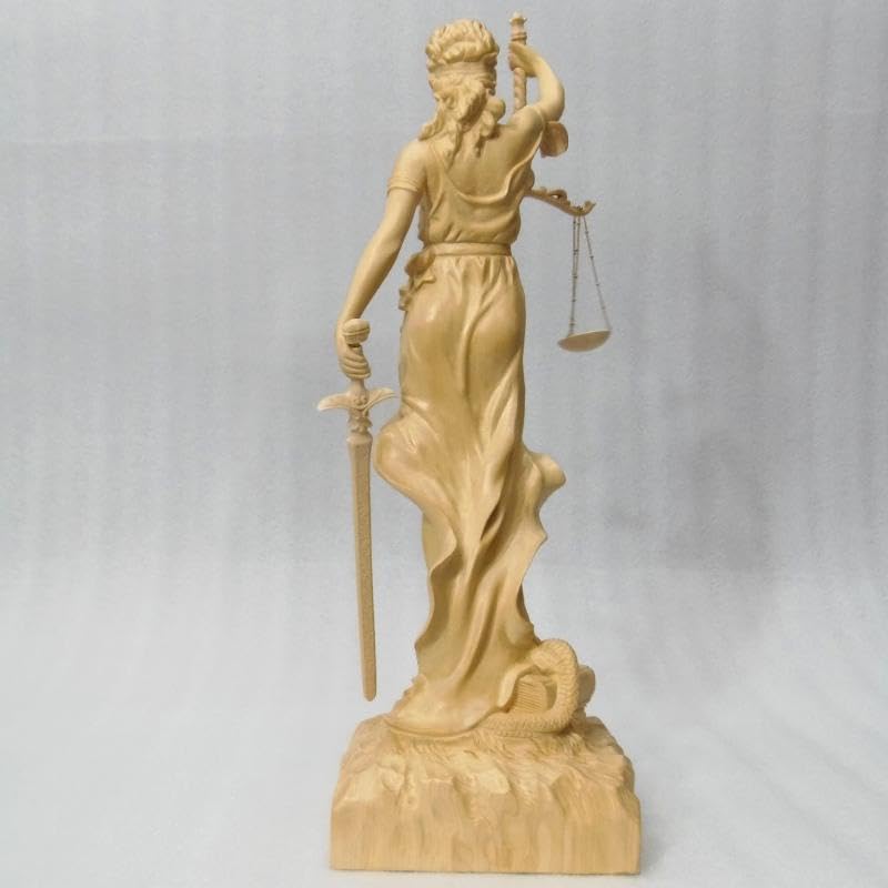 Ｂフライデー蔵出特価希少彫り裁判所のシンボルヒバ材 正義の女神像ユースティティア Amazon.co.jp: 上彫りヒバ材 正義の女神像ユースティティア置物 サイズ