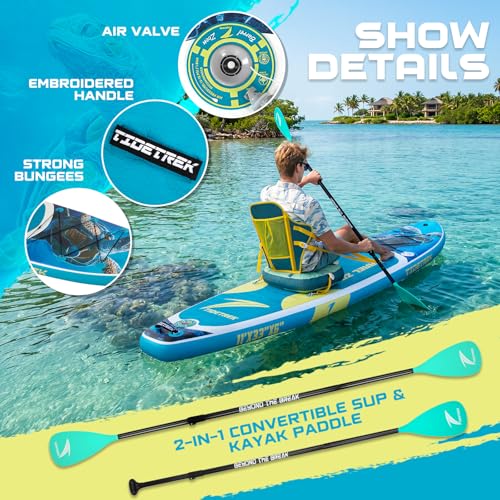 Image of 11' /11'6 inch x 33 inch /34 inch x 6 inch TIDETREK Inflatable SUP Paddle Board - Extra-Wide, Stable Stand Up Paddle Board with Premium Full Accessory Set for Adults & Youth