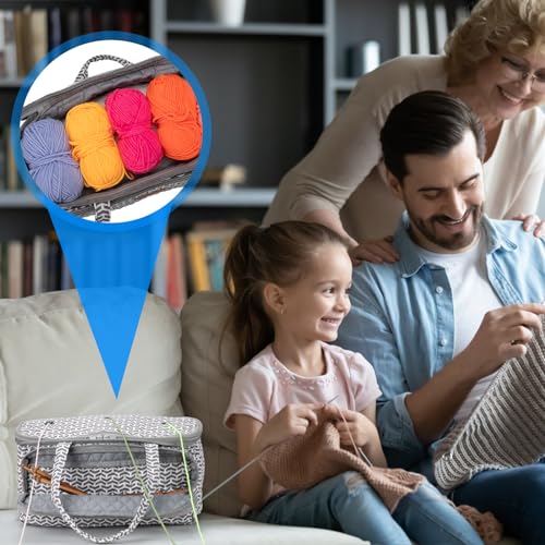 Image of Yarn Bag-Yarn Storage Organizer with Grommets-Portable Crochet Bag for Yarn Skeins-Crochet Hooks-Knitting Needles -Other Accessories (Gray-Arrow)