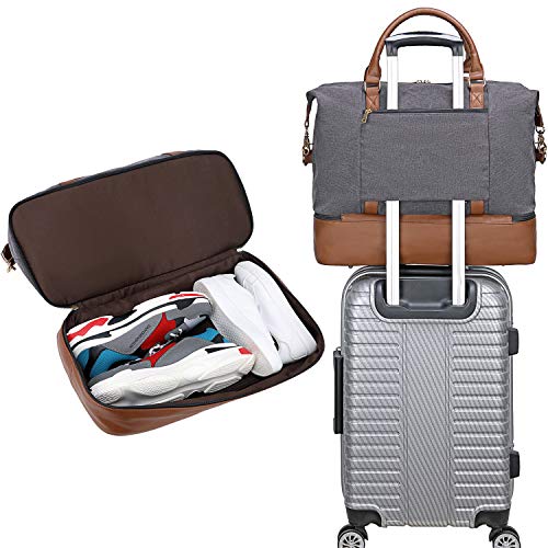 CAMTOP Canvas Weekender Bag Overnight Travel Duffel Carry On Tote with Shoe Compartment and Trolley Sleeve (B-Gray)