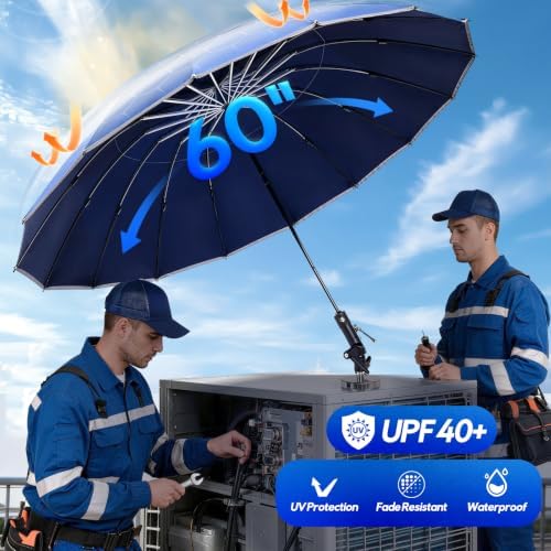 FixOasis 60" Folding HVAC Umbrella with Magnetic Base, 16 Ribs Durable Frame, Universal Clip Included, Wind-Resistnat and Portable, 180° Adjustable, for HVAC and Outdoor Activities — view 4