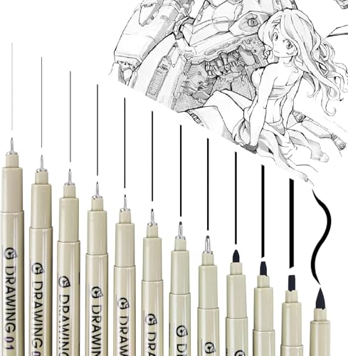 Image of Micro Fineliner Pens, Black Drawing Art Pens,12 Pcs Archival Pen Waterproof Ink Set Artist Supplies Archival Inking Markers Sketch Outline Pen, Precision Drawing and Sketching Kit