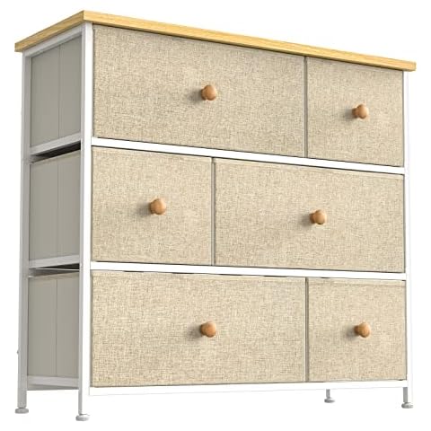 REAHOME 6 Drawer Dresser for Bedroom Chest of Drawers Closets Storage Units Organizer Tower Steel Frame Wooden Top Living Room Entryway Office (Taupe) Cover