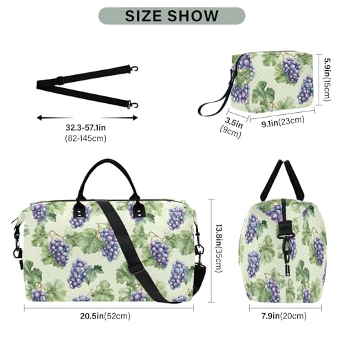 Large Travel Duffel Bag Sports Tote Gym Bag Overnight Weekender Bags Grape Green Leaves Carry On Luggage with Toiletry Bags3