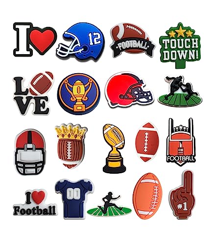 Szukastai Sports Ball Shoe Charms for Clog Shoe Baseball Basketball Soccer Football Softball Volleyball Shoe Charms for Shoe & Bracelet Wristband Party Gifts (football 18 pcs)