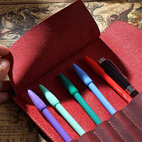 Image of Vintage Genuine Leather Pencil Roll - Pencil Storage Case /Pouch Organizer Handmade (Red)