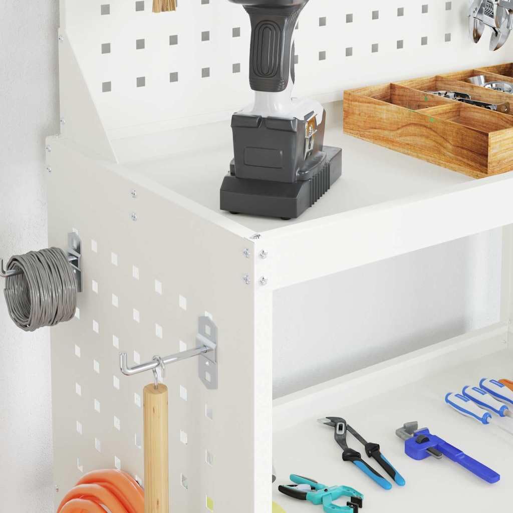 Carrello portautensili bianco in acciaio laminato a freddo, 65 x 35 x 111 cm, con 3 ripiani, 12 ganci e ruote bloccabili, per officina, garage e sala hobby, conservazione e ordine efficienti