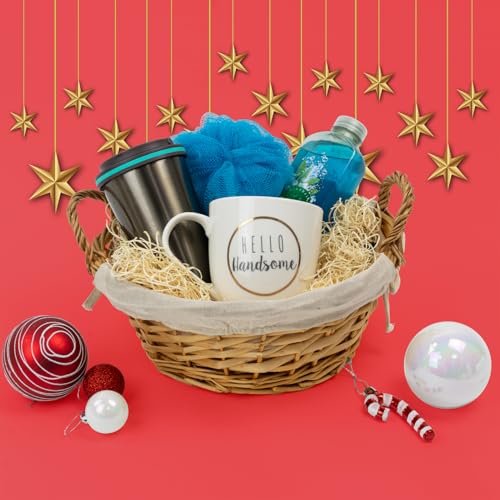 JVL Aufbewahrungskorb aus Akazienholz, rund, mit Futter, Honig-Finish