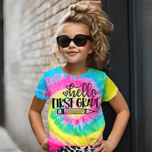 Image of KEKEMI Kid Girls First Day of School Shirt Hello Kindergarten First /Second /Third Grade Tshirt Back to School Tees Tops 4-10Y