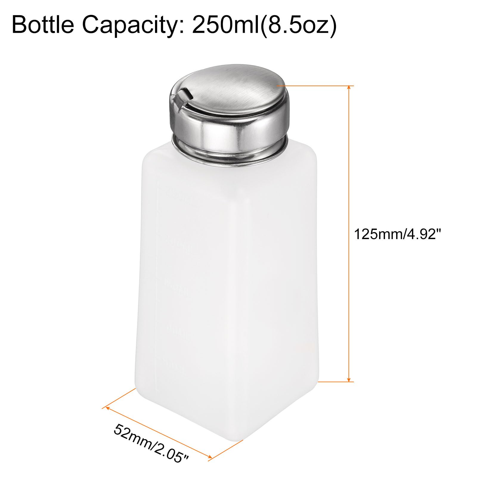 QUARKZMAN 5Pcs Dispensatore Alcol Solvente 250ml(8.5oz) Bottiglia Dispenser A Pressione Per Smalto Unghie Con Testina In Acciaio Inox Per Soluzione Acetone, Bianco