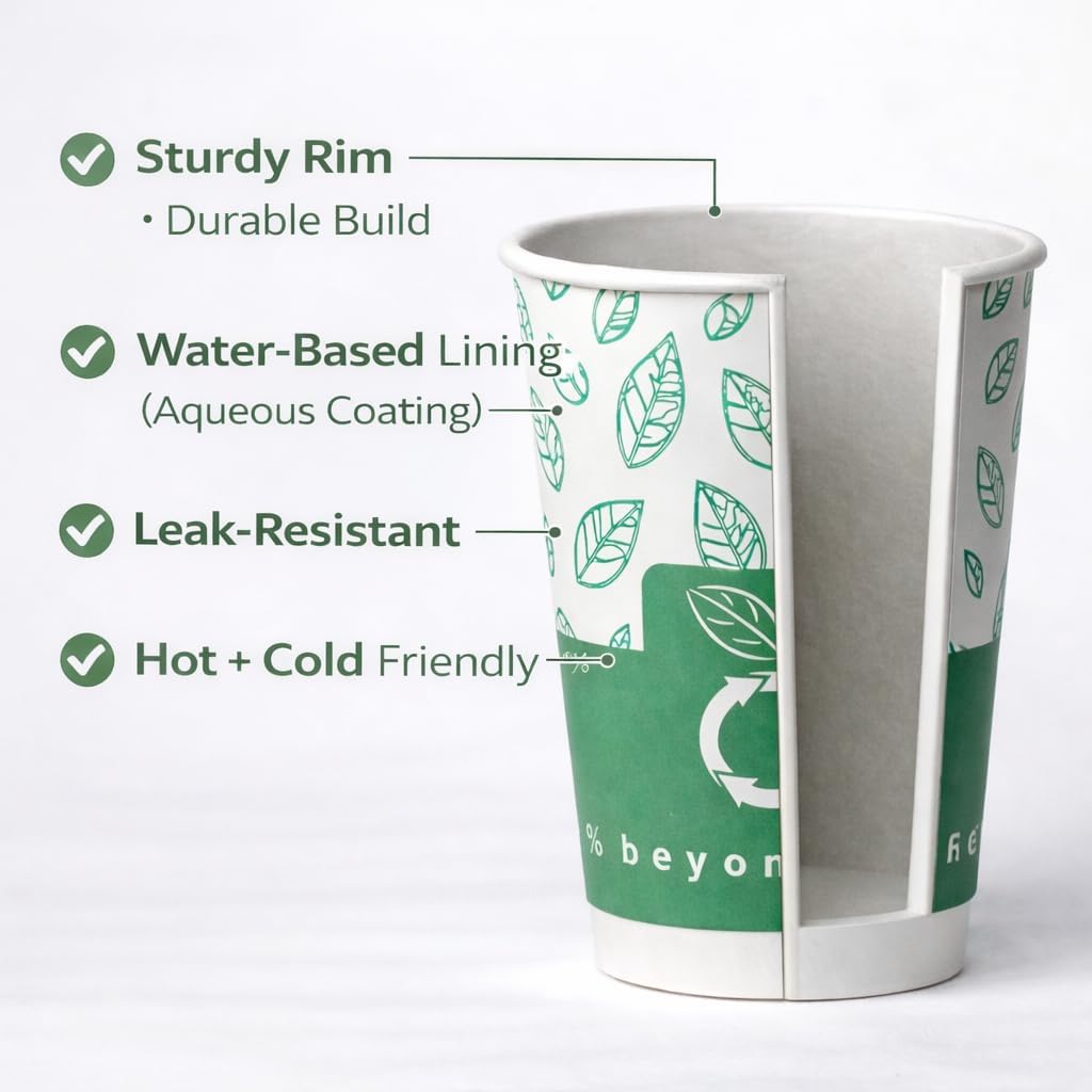 beyondGREEN 12oz Paper Cups - 100 Pack Disposable Coffee Cups with Leak Resistant Lining - Microwave Safe Disposable Paper Cup for Hot Drinks & Cold Drinks - Suitable for Water, Juice, Coffee & Tea image 4