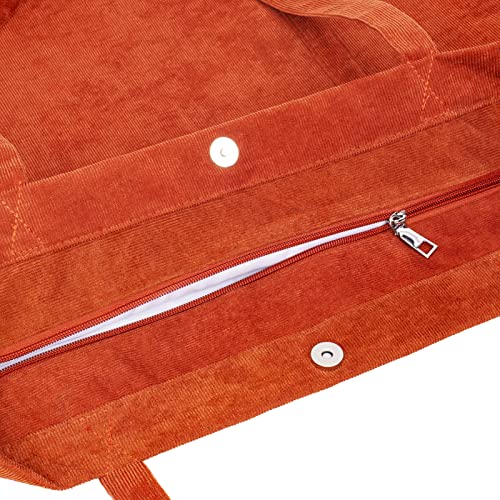 Cloele Corduroy Tote Bag For Women Large Weekender Bags For Travel Trip Zippered Gym Tote Bag (Orange) #TOP6