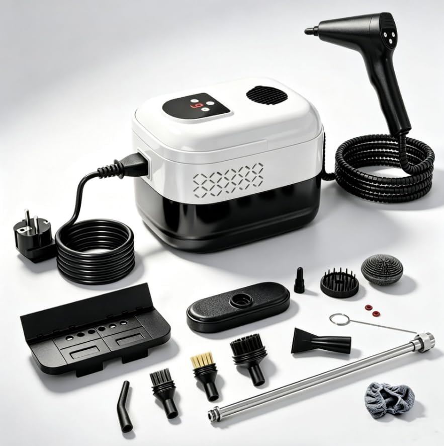 2026 New Portable Handheld Steam Cleaner for Home Use, 1500W 6-Level Adjustable Steamer with 1.4L Large Water Tank & Full Accessories, Steam Cleaner for Tile, Grease, Washing Machine, Kitchen (White)