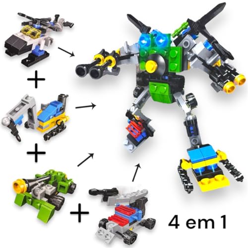 Kit 4 Blocos De Montar 4 Em 1 Juntos Formam Mega Robô 133pçs
