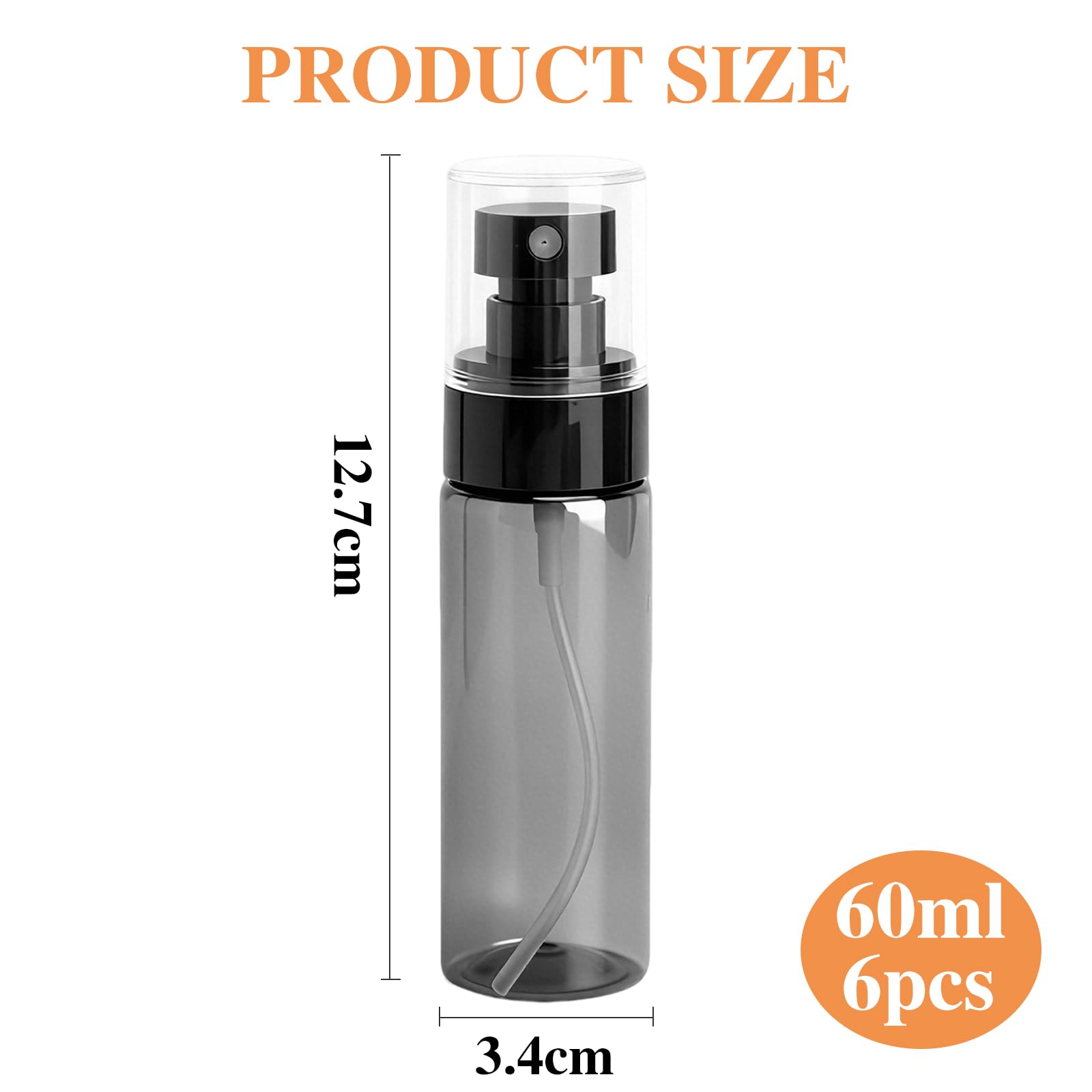 6 botellas bote spray Reutilizable, pulverizador agua negras transparentes, atomizador, botella spray pulverizadorde 60 ml, para perfumes, productos de limpieza y champú