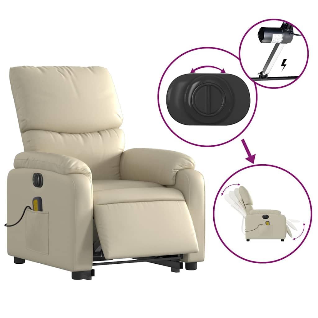 Sillón elevador eléctrico reclinable con masaje por vibración, 6 puntos de masaje, función de elevación e inclinación de 135°, estructura de madera y metal, bolsillo lateral