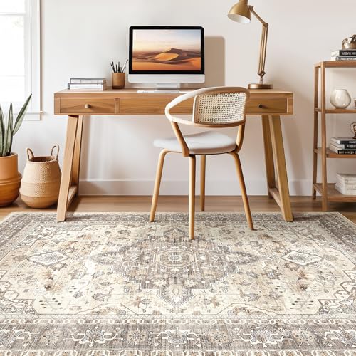 12x15 Area Rug Living Room: Washable Boho Large Neutral Vintage Soft Rugs Stain Resistant Farmhouse Non Slip Indoor Floor Carpet for Bedroom Nursery Kids Playroom Office Dining Room Home Decor- Brown