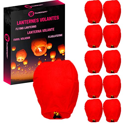 TellementHappy™ Lanterne Chinoise Volante Rouge100% biodégradable qualité supérieure en Papier Le Lampion Mesure 90cm*60cm idéal pour Vos événements Mariage fêtes Nouvel an Lot de 10